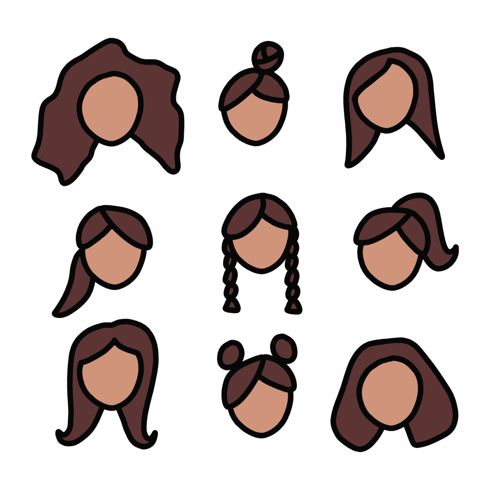 Nine different types of hair styles.