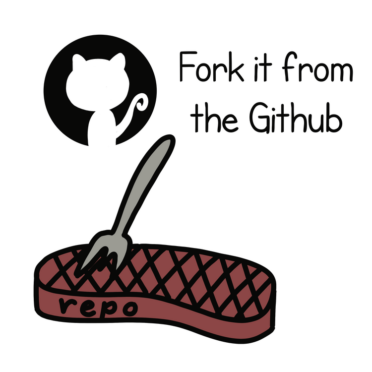 A piece of steak with a fork in it next to the github logo.  The text reads, 