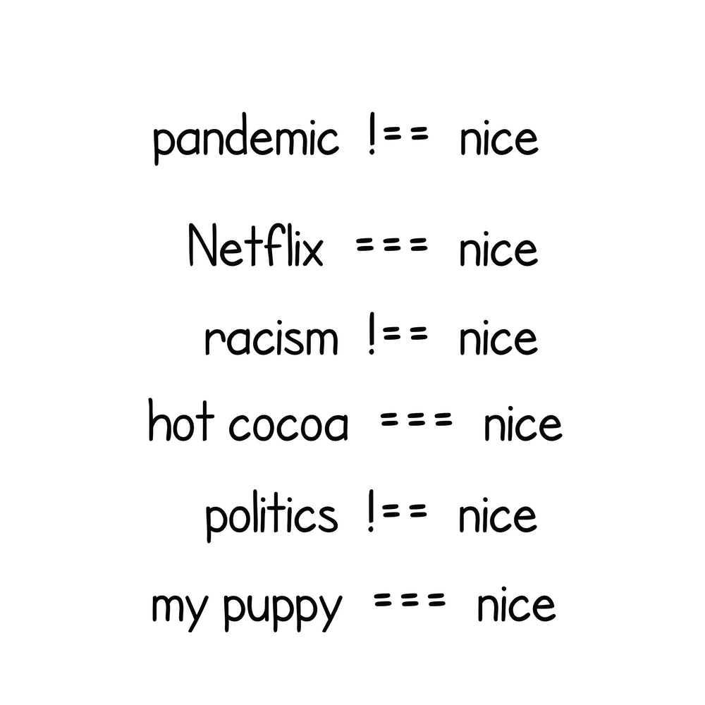 Statements of whether something is equal to good using the identity operator.